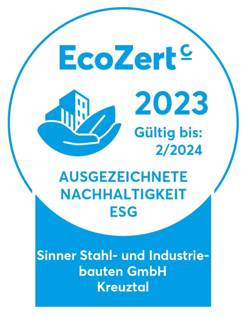 EcoZert 2023 - Ausgezeichnete Nachhaltigkeit - Sinner Stahl- und Industriebauten GmbH, Kreuztal